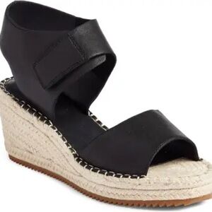 Eileen Fisher Black Espadrille Wedge Sandals with Ankle Wrap